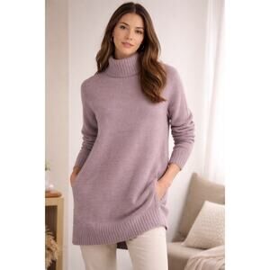 J. Crew Merino wool Blend Mock Neck Sweater Dress M Purple Heather Knit